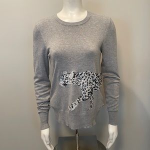 French Connection Crew Neck Sweater with Snow Leopard in Sequins Size S